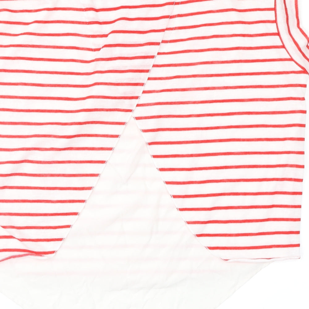 Brand and care label for Atmosphere women’s red striped jumper, size UK 10