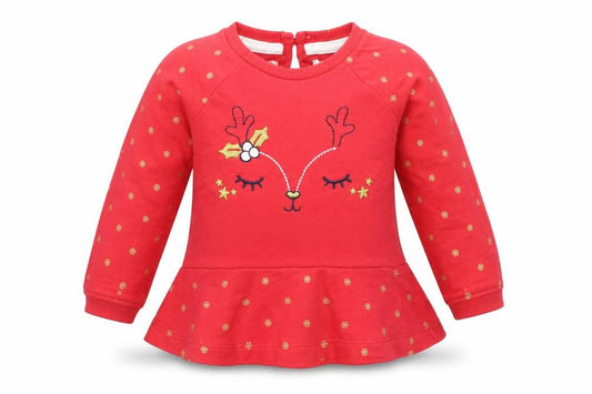 Pep&Co Girls Red Geometric  Fit & Flare  Size 6-9 Months  - Xmas