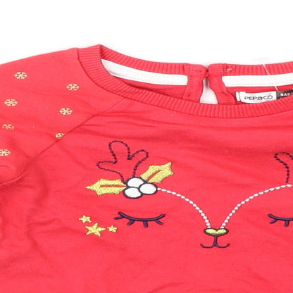 Pep&Co Girls Red Geometric  Fit & Flare  Size 6-9 Months  - Xmas