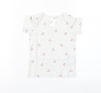 H&M Girls Grey Floral  Basic T-Shirt Size 3-6 Months