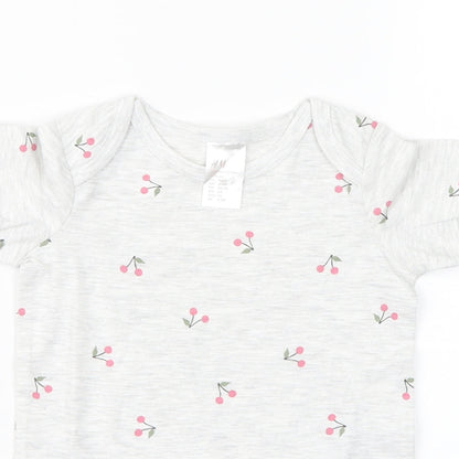 H&M Girls Grey Floral  Basic T-Shirt Size 3-6 Months