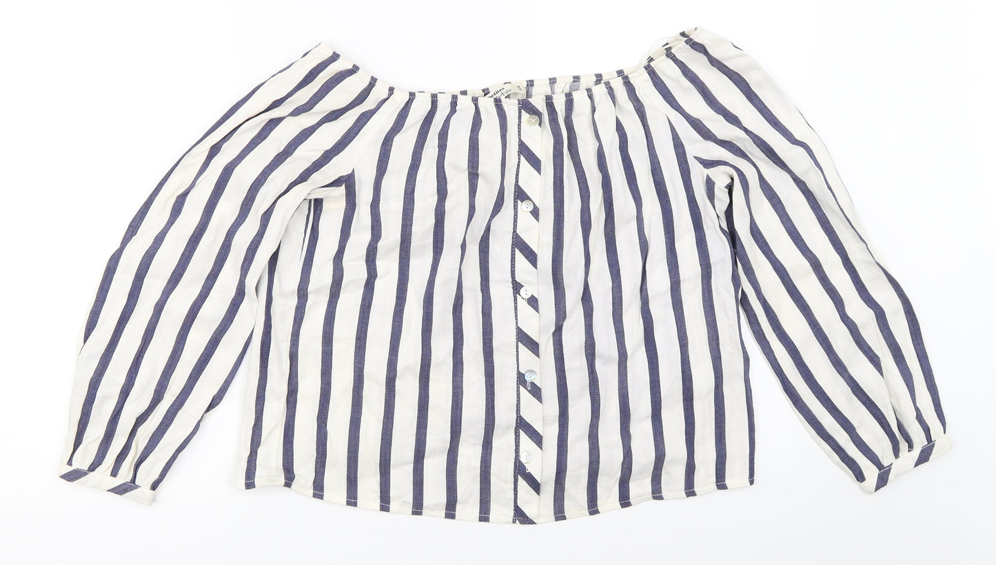 Miss Selfridge Womens Blue Striped  Basic Blouse Size 10