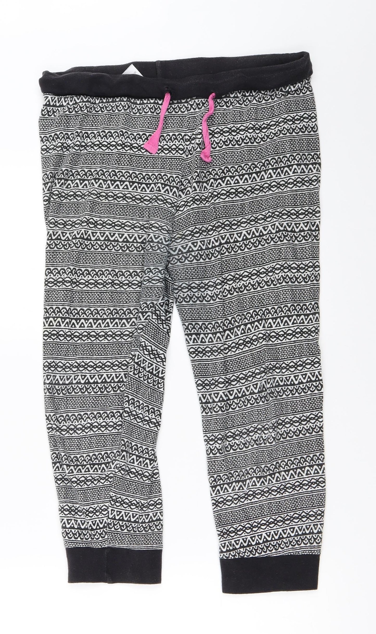 Primark Womens Black Geometric  Cropped Trousers Size 10 L21 in