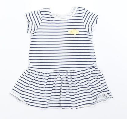 H&M Girls White Striped  T-Shirt Dress  Size 6-9 Months