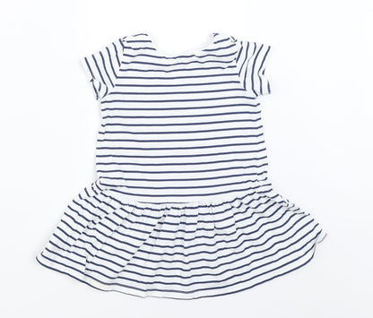 H&M Girls White Striped  T-Shirt Dress  Size 6-9 Months