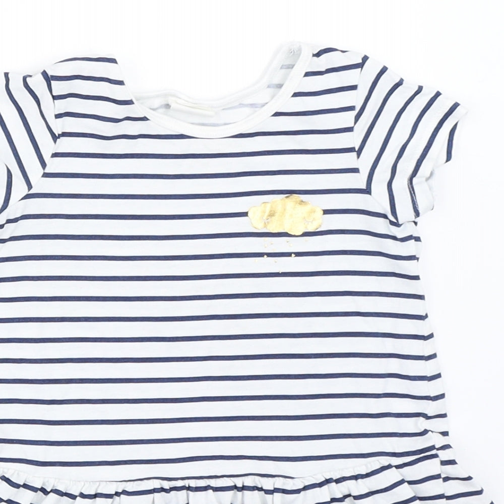 H&M Girls White Striped  T-Shirt Dress  Size 6-9 Months