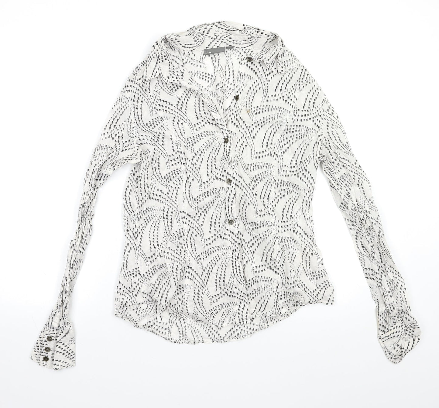 Mexx Womens White Geometric  Basic Button-Up