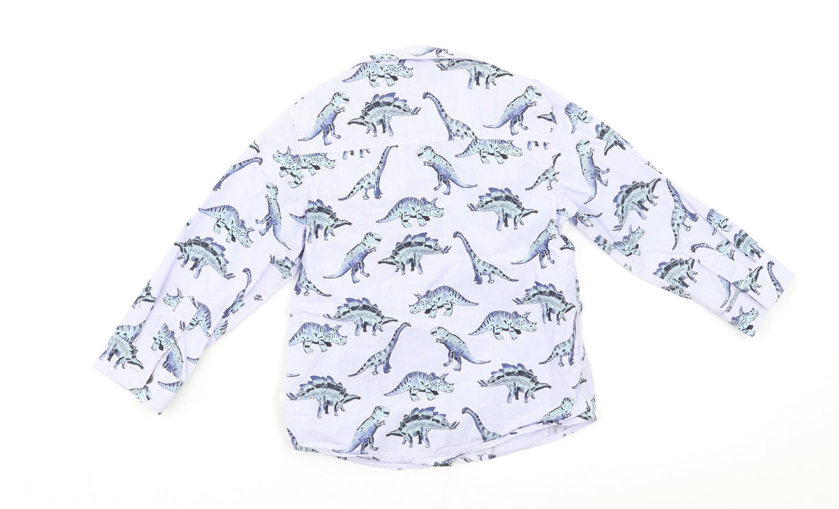 Back view of Next Baby Blue Geometric Basic Button-Up, size 12, Months - Dinosaur