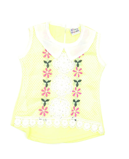 Preworn Girls Yellow Floral  Basic Blouse Size 2-3 Years
