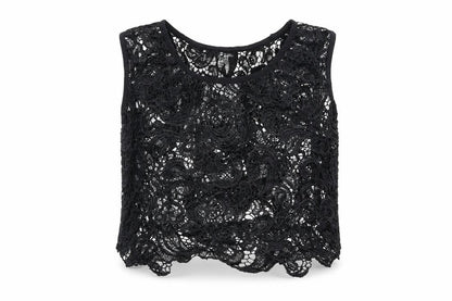 Womens UK Size S Preworn Black Cropped Tank