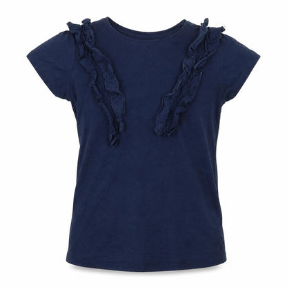 Front view of Primark girls’ blue basic t-shirt, size 6-7, years