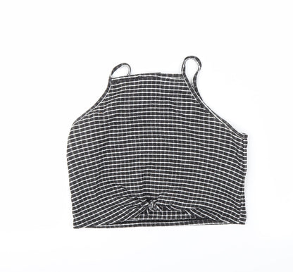 Primark Womens Black Houndstooth  Cropped Polo Size 10