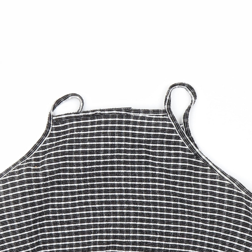Primark Womens Black Houndstooth  Cropped Polo Size 10