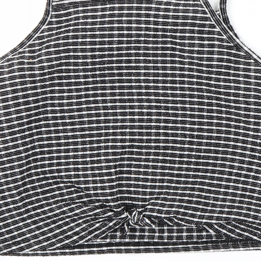 Primark Womens Black Houndstooth  Cropped Polo Size 10