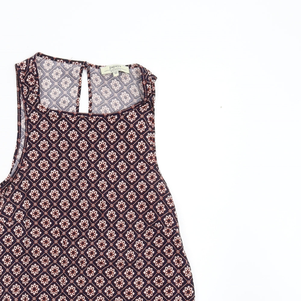 Papaya Womens Blue Geometric  Basic Blouse Size 10