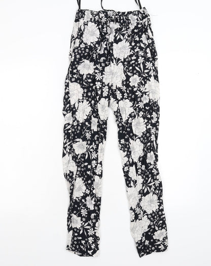 F&F Womens Black Floral  Trousers  Size 8 L26 in