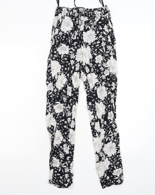 F&F Womens Black Floral  Trousers  Size 8 L26 in