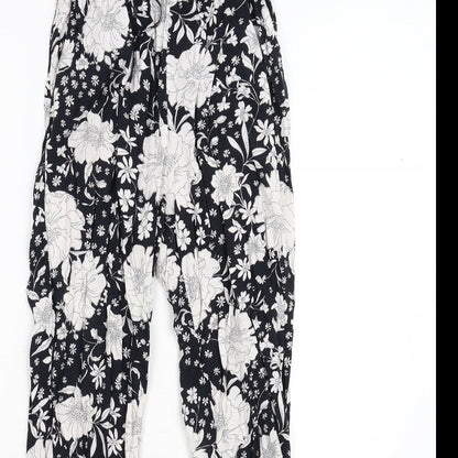 F&F Womens Black Floral  Trousers  Size 8 L26 in