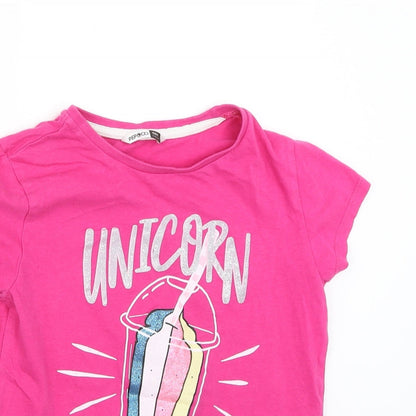 Pep&Co Girls Pink   Basic T-Shirt Size 9-10 Years  - Unicorn shake