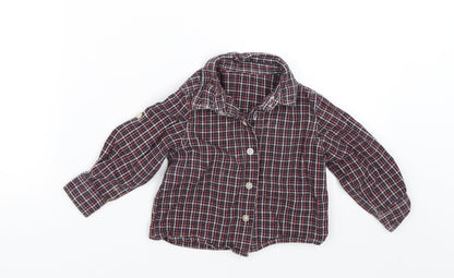 Front view of George Baby Black Plaid Basic Button-Up, size 6-9, Months