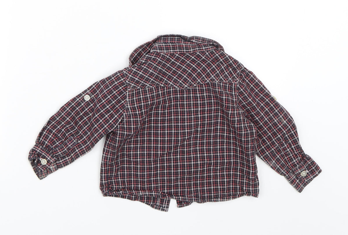 Back view of George Baby Black Plaid Basic Button-Up, size 6-9, Months