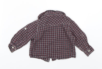 Back view of George Baby Black Plaid Basic Button-Up, size 6-9, Months