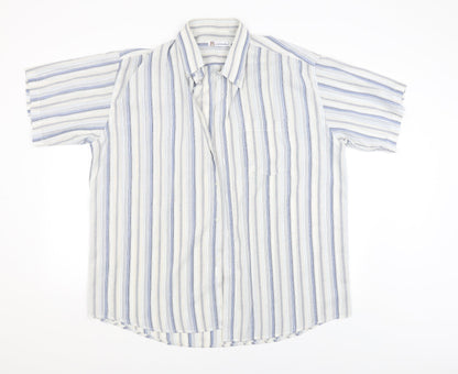 Rich brother Mens White Striped   Button-Up Size 17.5
