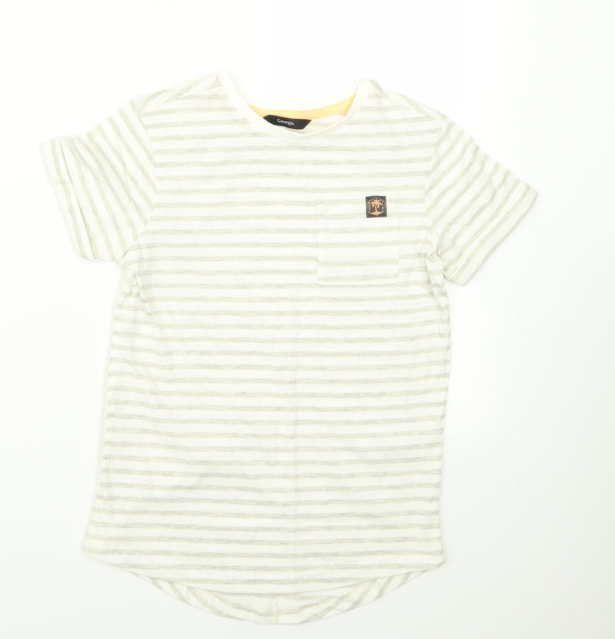 Additional front view of George girls’ beige striped basic t-shirt, size 7, years