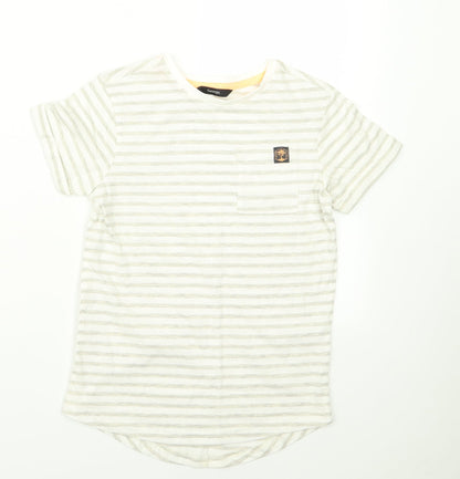 Additional front view of George girls’ beige striped basic t-shirt, size 7, years
