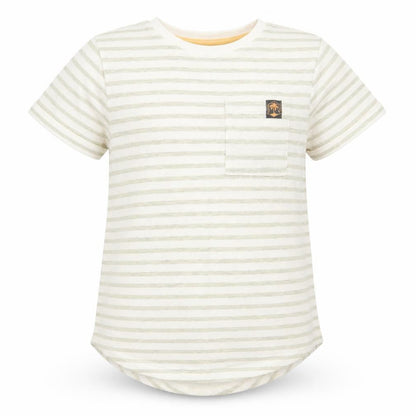 Front view of George girls’ beige striped basic t-shirt, size 7, years