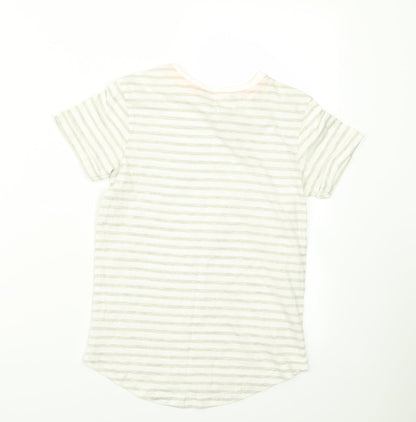 Back view of George girls’ beige striped basic t-shirt, size 7, years