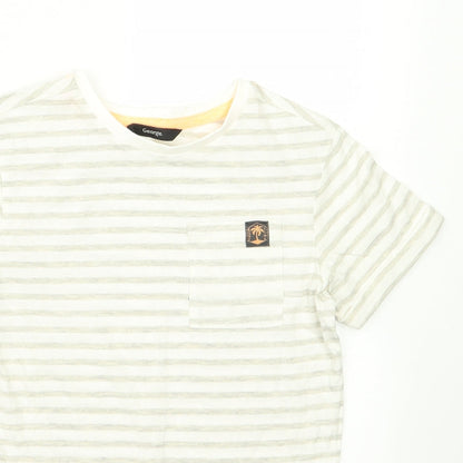 Close-up detail of George girls’ beige striped basic t-shirt, size 7, years