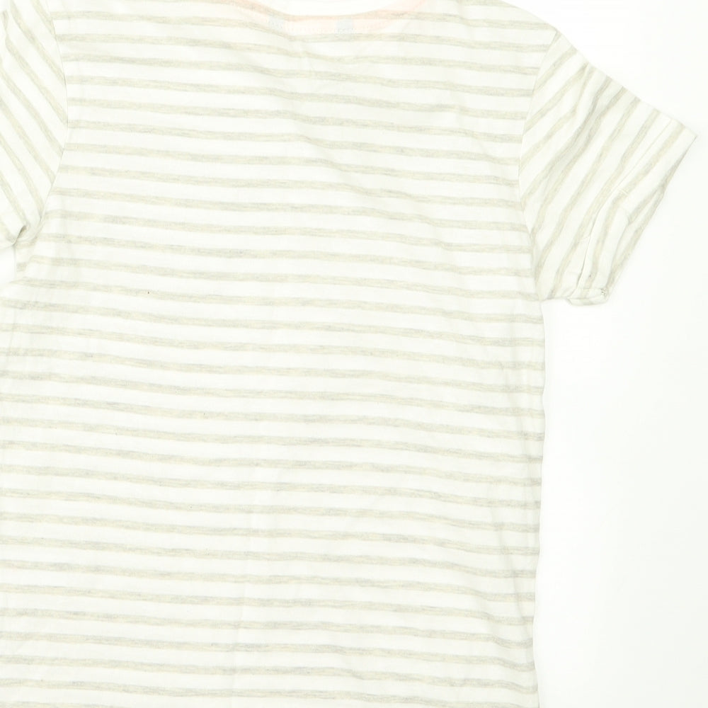 Brand and care label for George girls’ beige striped basic t-shirt, size 7, years