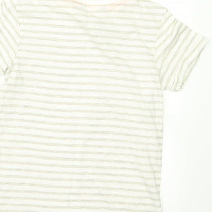 Brand and care label for George girls’ beige striped basic t-shirt, size 7, years