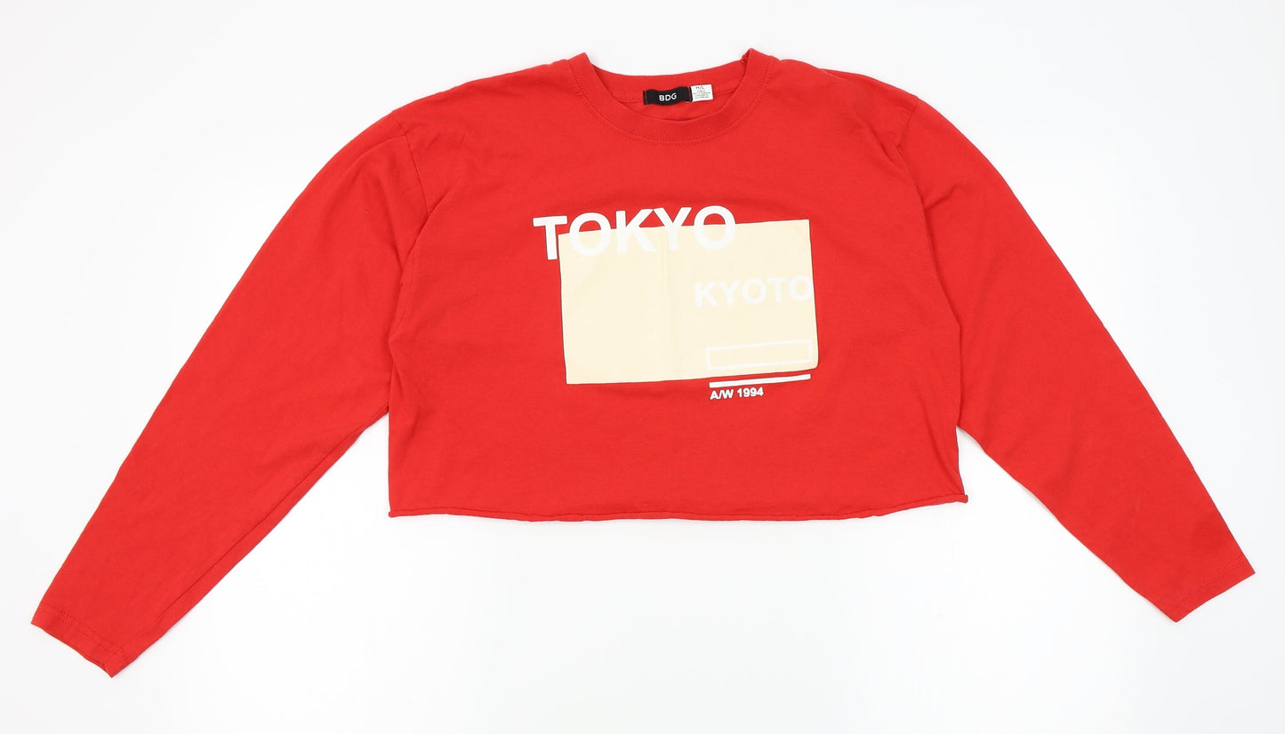 Womens UK Size M BDG Red Cropped T-Shirt
