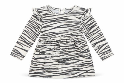Front view of Primark girls’ black animal print t-shirt dress, size 9-12, months