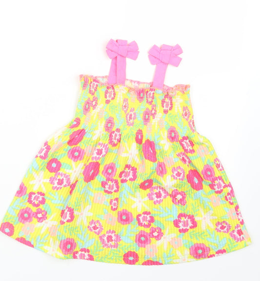 Matalan Girls Yellow Floral  Tank Dress  Size 9-12 Months