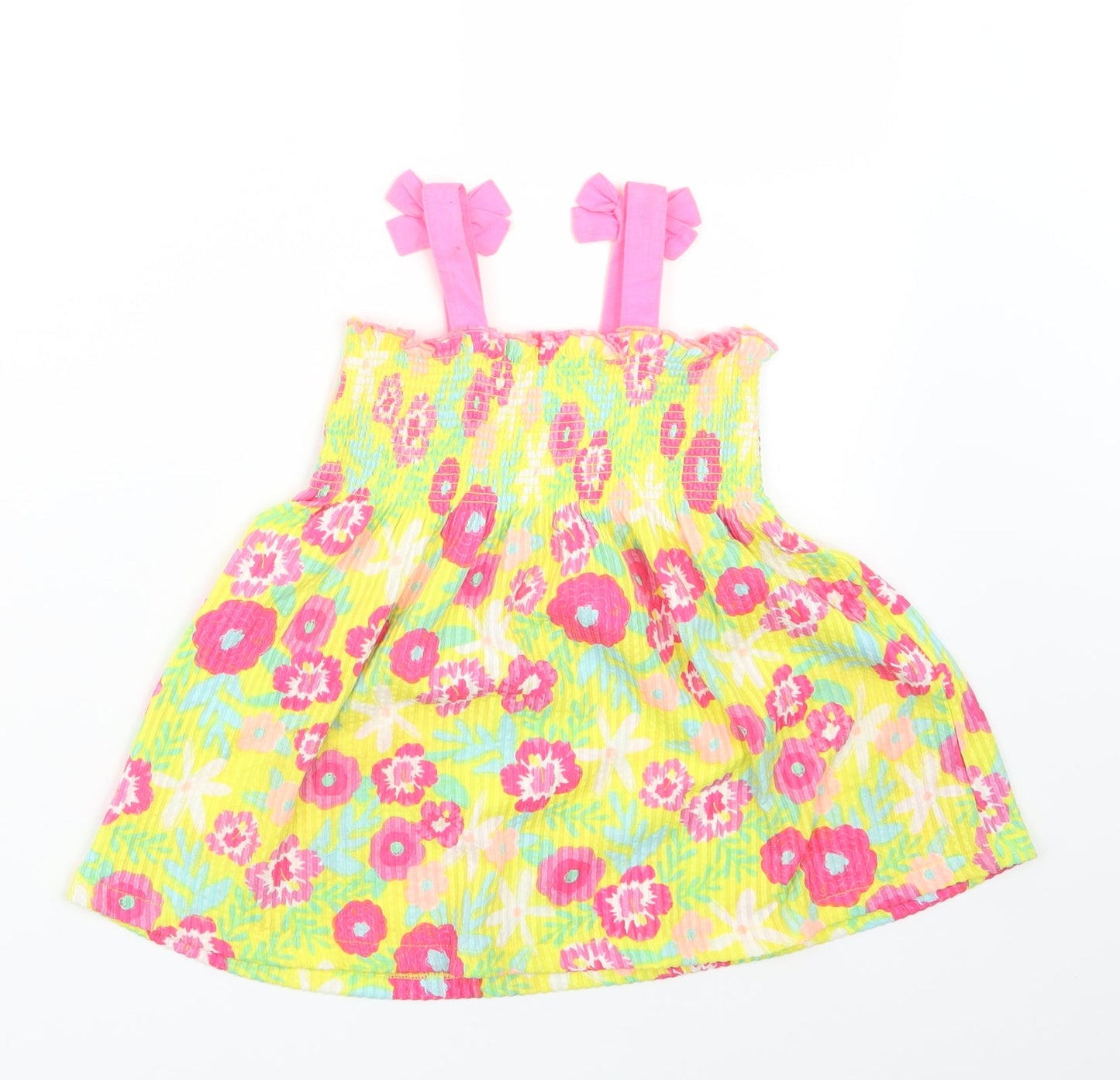 Matalan Girls Yellow Floral  Tank Dress  Size 9-12 Months