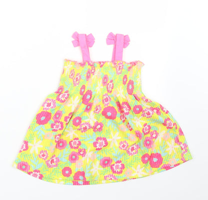 Matalan Girls Yellow Floral  Tank Dress  Size 9-12 Months