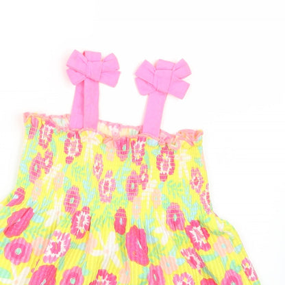 Matalan Girls Yellow Floral  Tank Dress  Size 9-12 Months