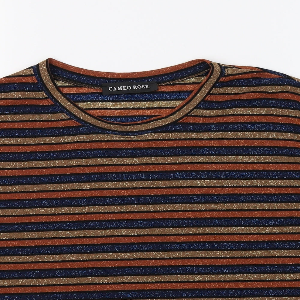CAMEO ROSE Womens Multicoloured Striped  Basic T-Shirt Size L