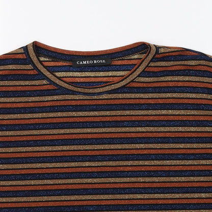 CAMEO ROSE Womens Multicoloured Striped  Basic T-Shirt Size L