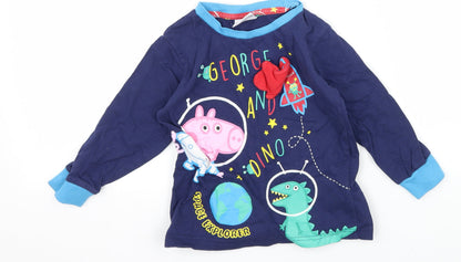 Peppa Pig Girls Blue Geometric Jersey Top Pyjama Top Size 2-3 Years  - Peppa Pig