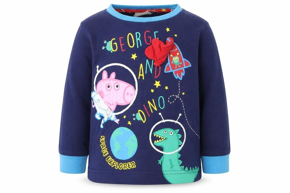 Peppa Pig Girls Blue Geometric Jersey Top Pyjama Top Size 2-3 Years  - Peppa Pig
