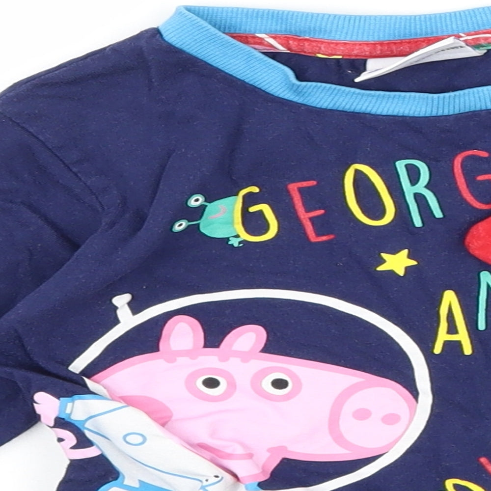 Peppa Pig Girls Blue Geometric Jersey Top Pyjama Top Size 2-3 Years  - Peppa Pig