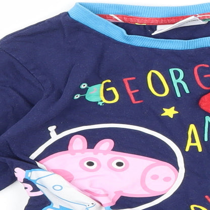 Peppa Pig Girls Blue Geometric Jersey Top Pyjama Top Size 2-3 Years  - Peppa Pig