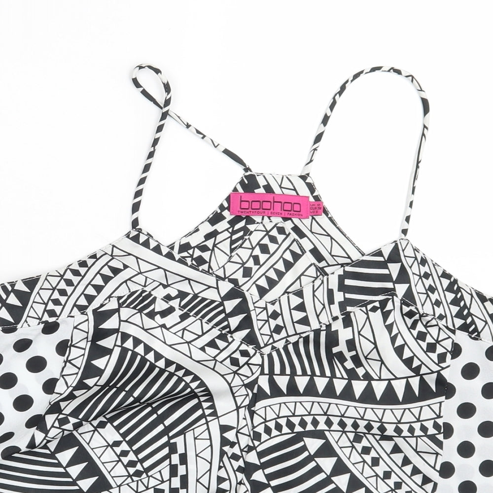 Boohoo Womens Multicoloured Geometric  Basic Blouse Size 10