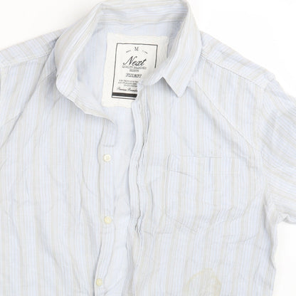 Mens UK Size M NEXT Blue  Button-Up Short Sleeve Casual Shirt