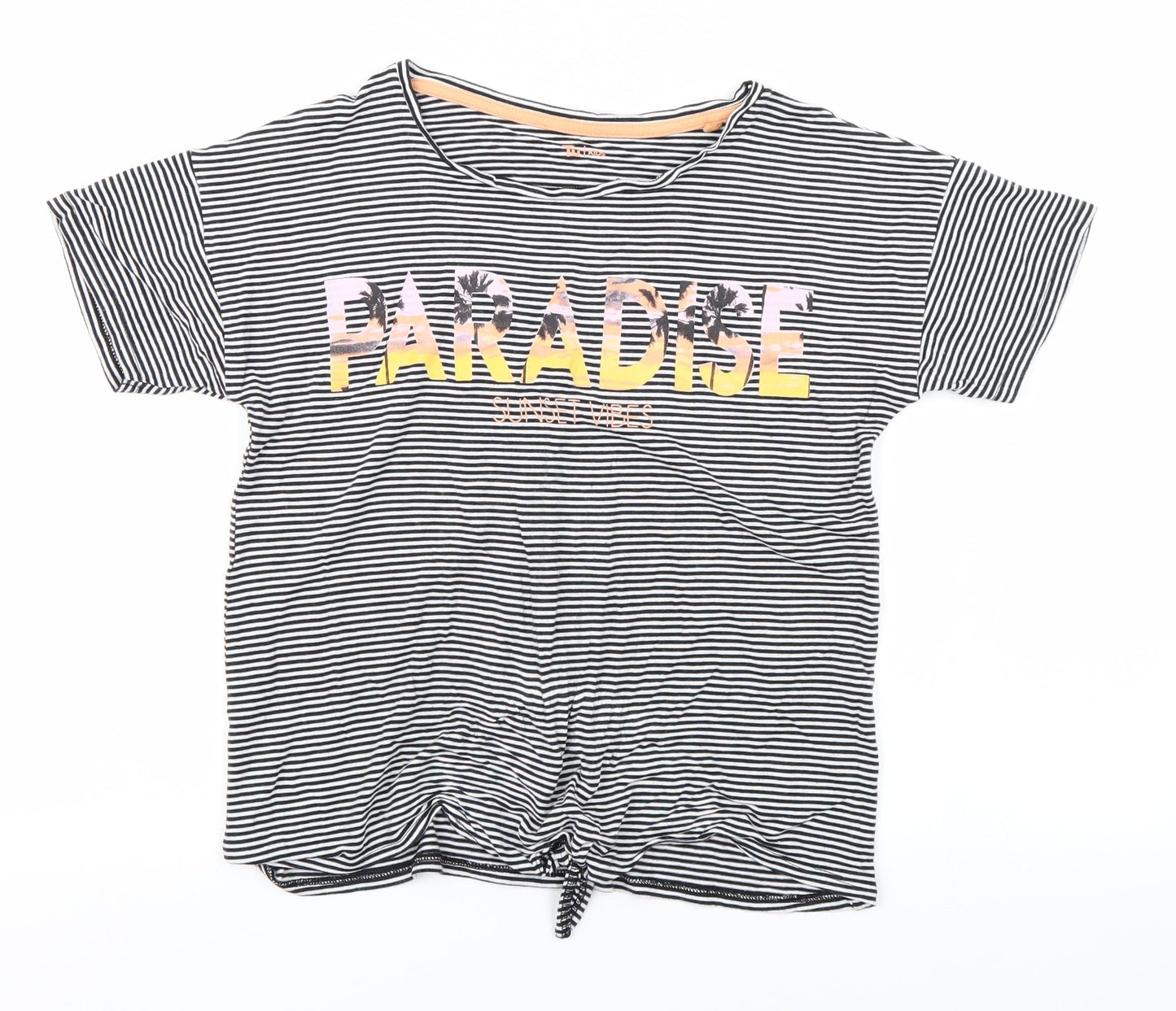 TU Girls Black Striped  Cropped T-Shirt Size 14 Years
