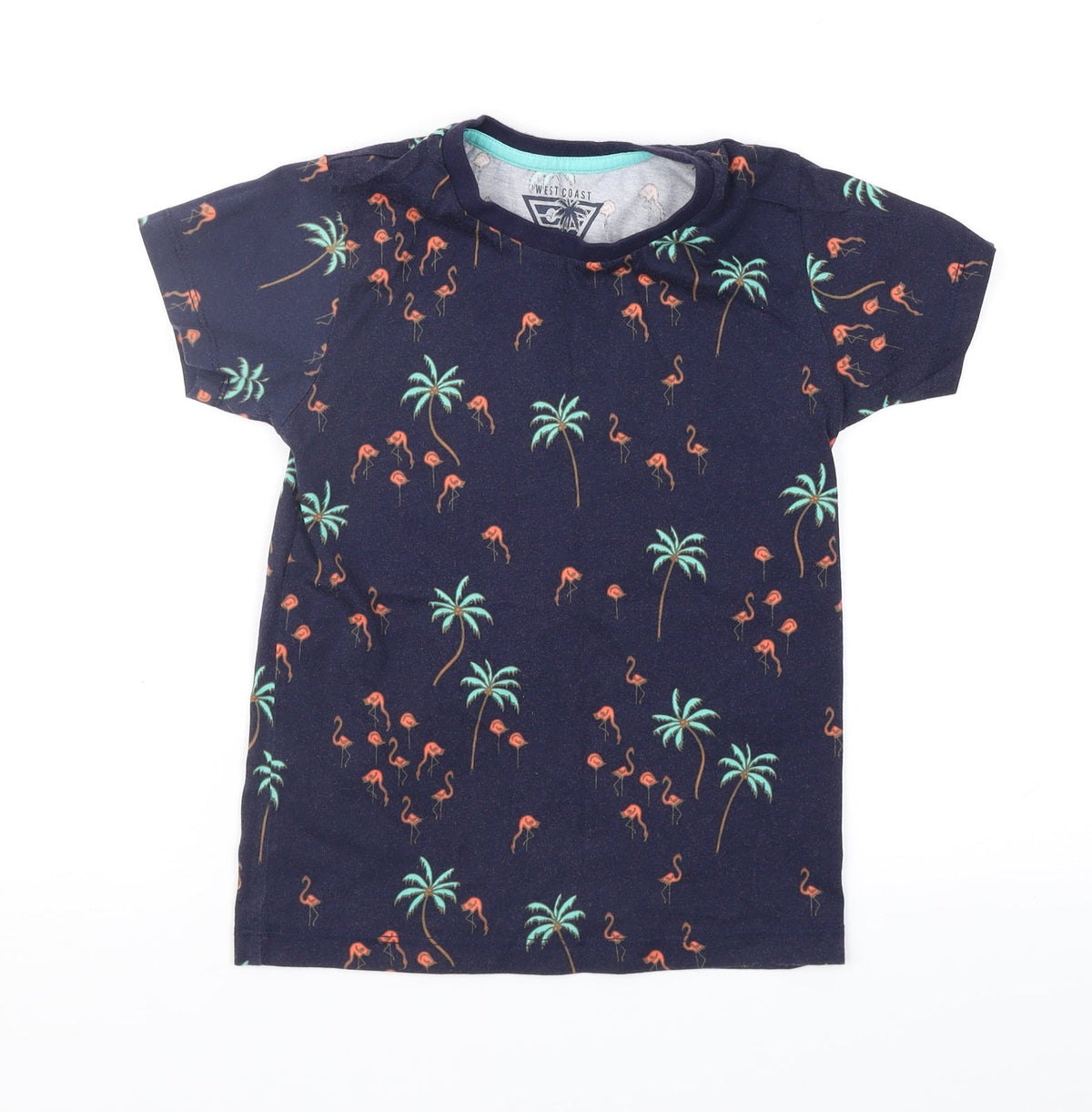 Additional front view of Matalan girls’ blue geometric basic t-shirt, size 7, years
